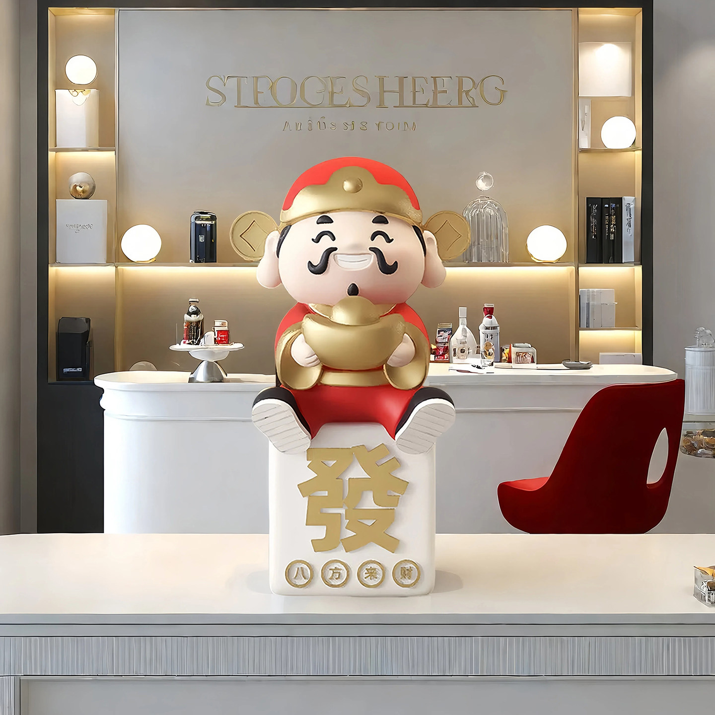 喜庆财神爷摆件家用客厅酒柜装饰品办公桌面开业礼物收银台前台