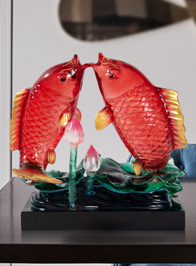 双鱼摆件透明荷塘月色装饰