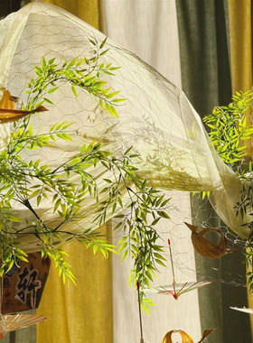 幼儿园开学季环创自然角新中式绿色纱幔装饰植物角吊顶网纱布料