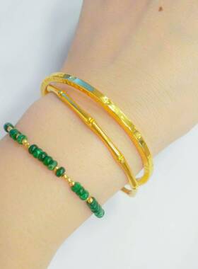 金色节节高竹节黄双环手镯中质国女风气实24.8.16.心手环款百搭手