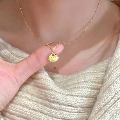 越锁南沙金2022.08.金锁爱项链 黄铜镀小锁包坠女款经典长命吊吊