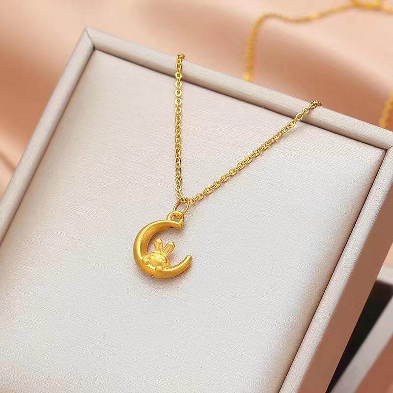 沙金时尚玉兔项链 月亮兔月思兔吊坠O女款2022.09.字锁骨链子奔送