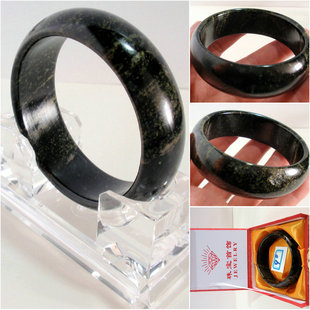 新疆和田玉纯天然黑青玉手镯正品精选内径57mm无裂带皮73克NO:9#