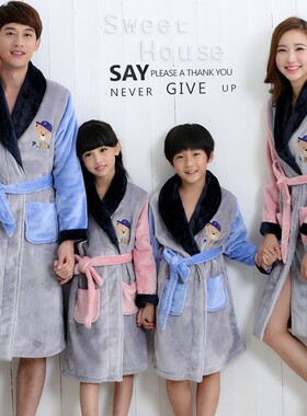 J-25  法兰绒亲子睡袍家居服 家庭装睡衣1:1服装纸样DIY剪裁图