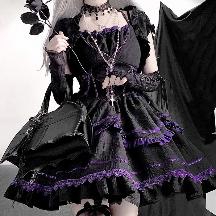 塞纳河之恋原创lolita暗黑哥特风朋克风doll洛丽塔坎肩挂脖连衣裙