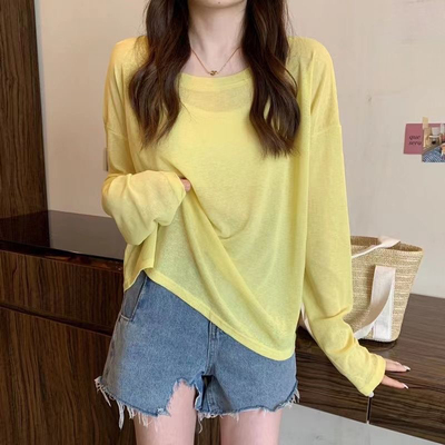 夏季2024年新款糖果色防晒衫长袖T恤衫女装百搭纯色内搭薄款上衣