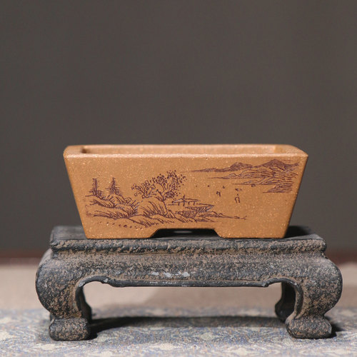 紫砂花盆长方形盆景盆