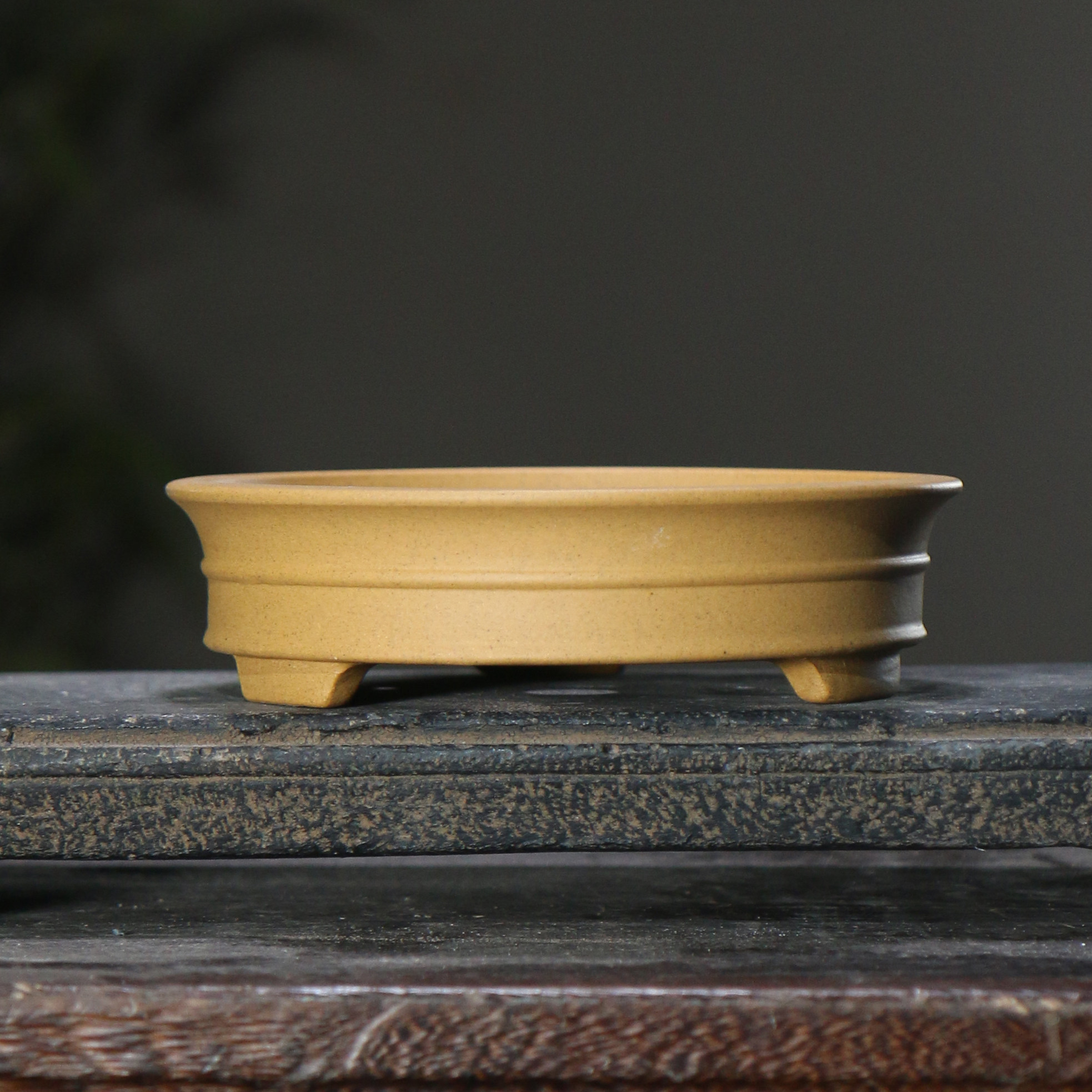 紫砂花盆三足浅盆圆形竹节仿古菖蒲盆景盆手工古典中国宜兴觅陶乡