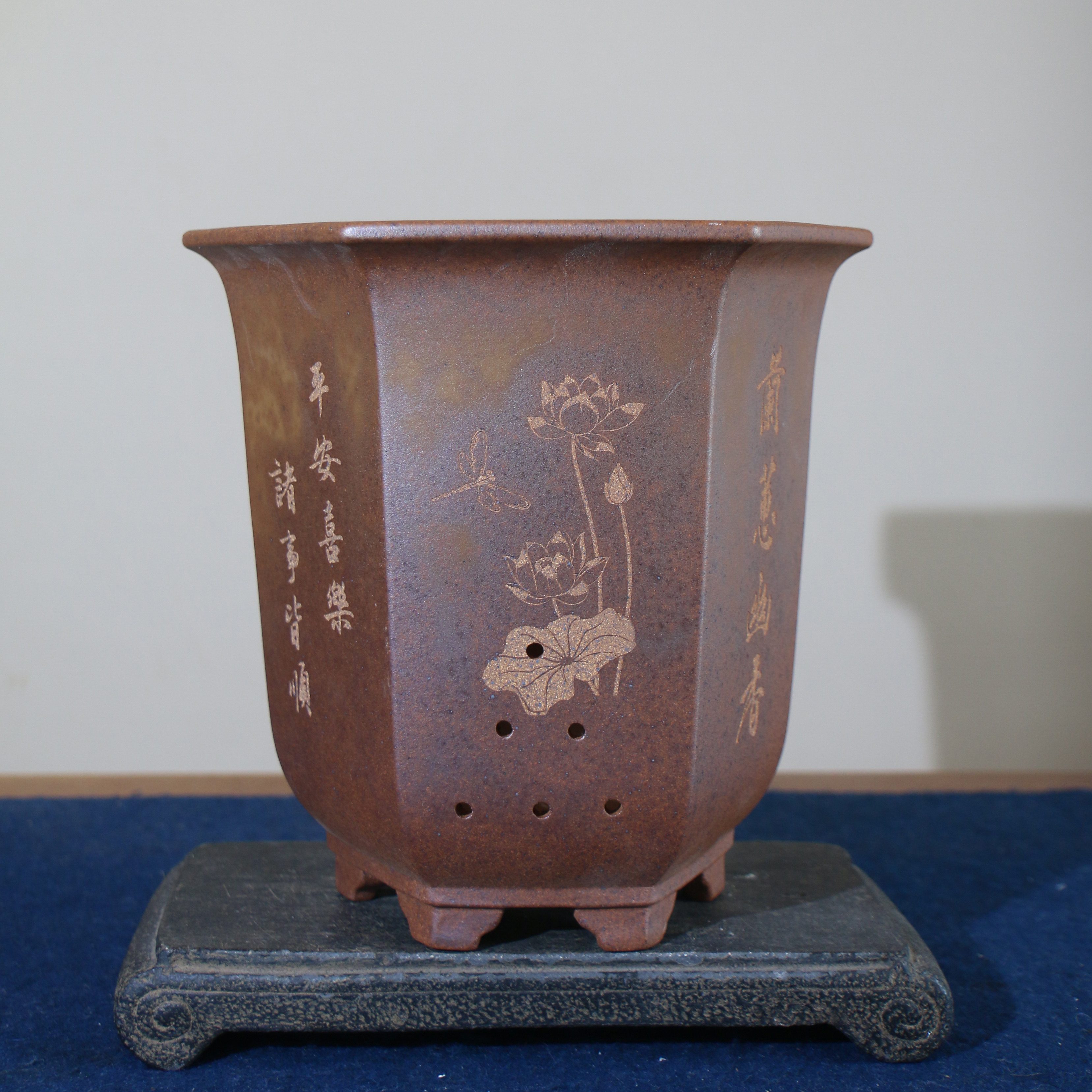 紫砂兰花盆精品手工盆景盆陶瓷蕙春建墨寒兰专用盆兰盆六方六角形