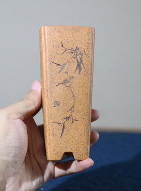 紫砂花盆小签筒降坡泥刻绘手工盆