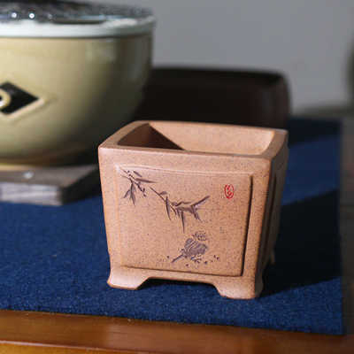 紫砂花盆正方形盆景盆柴烧降坡