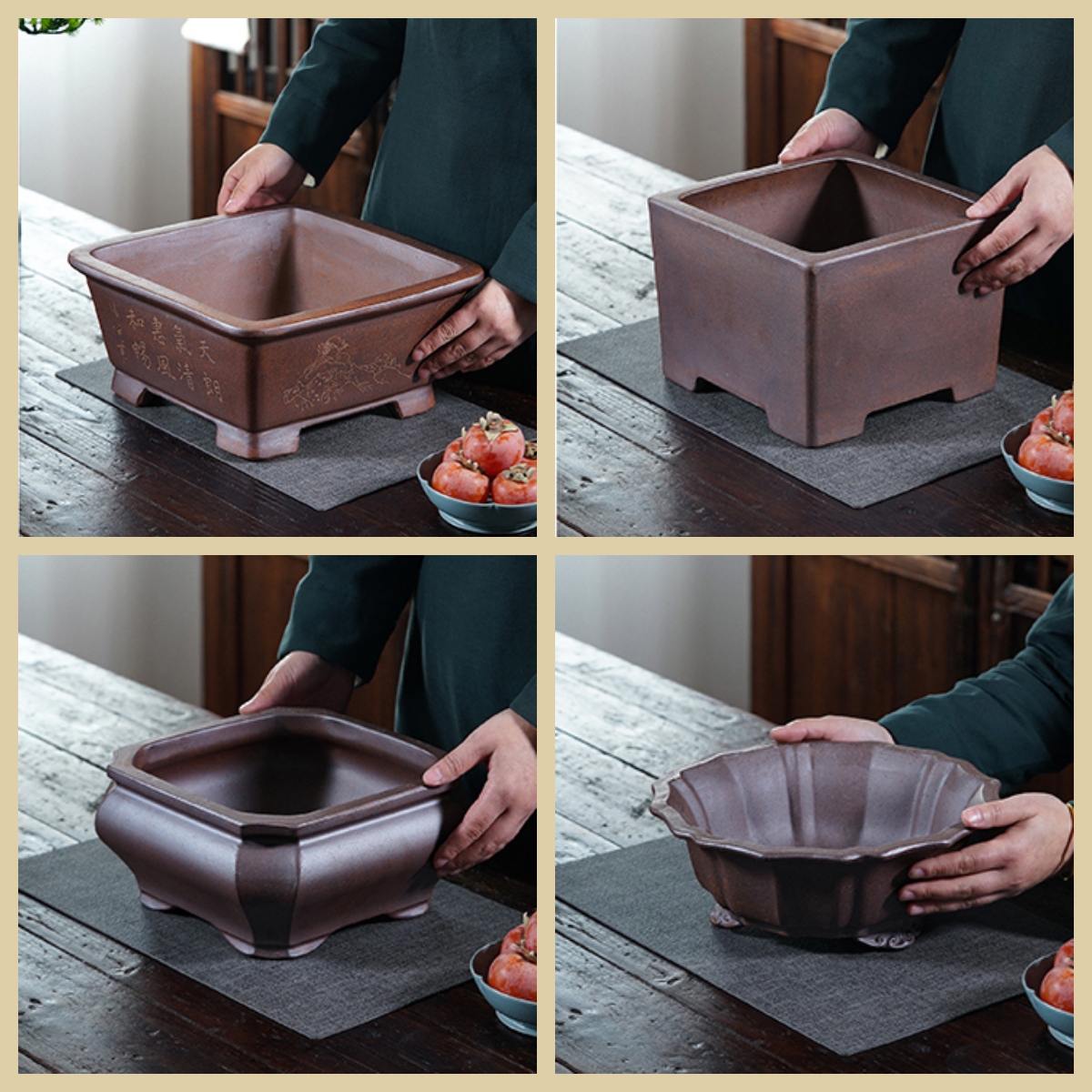 紫砂花盆正方形盆景盆匠人手工盆