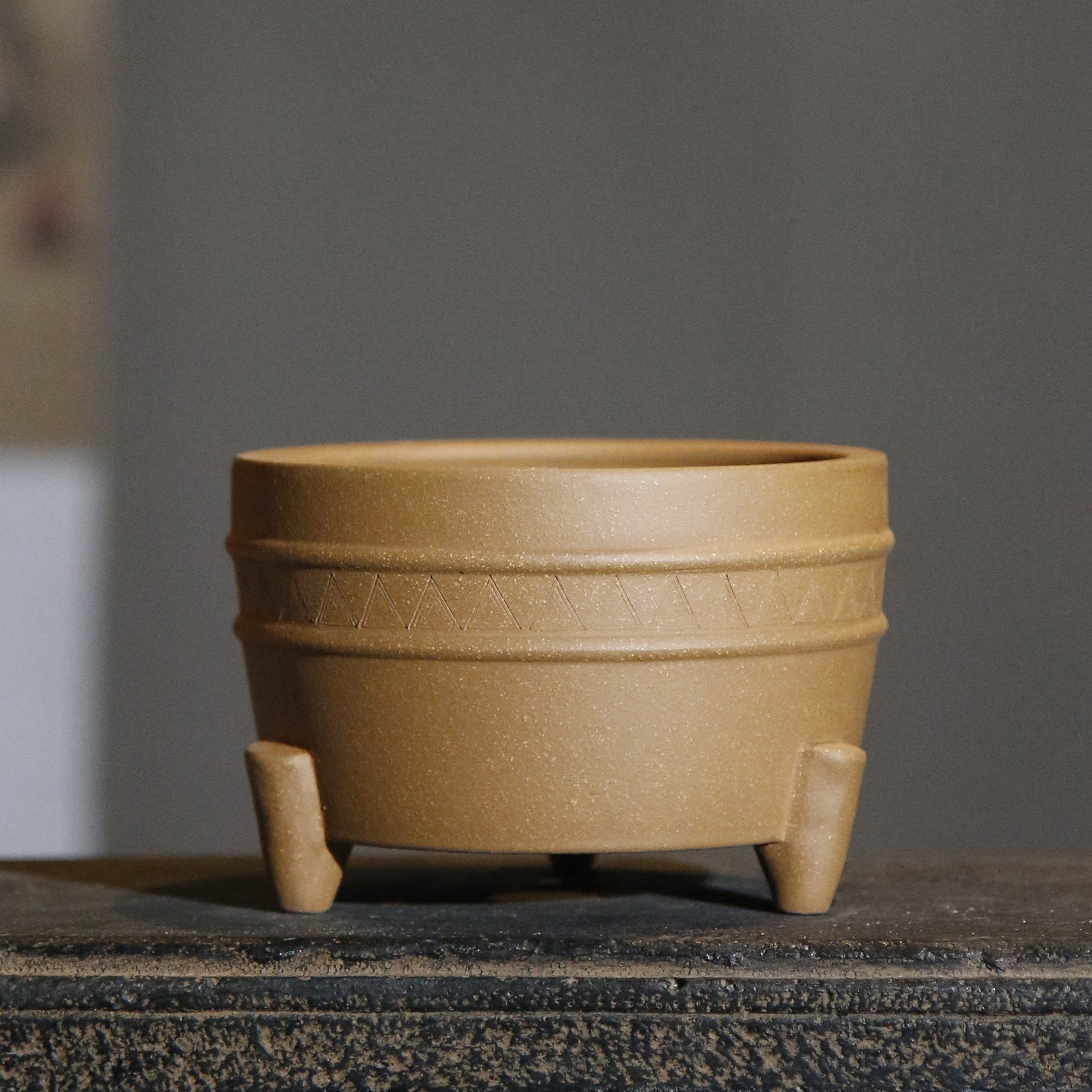 紫砂花盆手工盆景盆菖蒲古典回纹三足盆圆形盆小盆觅陶乡新品