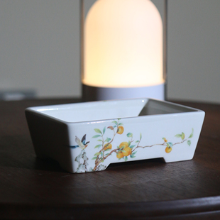 紫砂花盆长方形陶瓷盆景盆彩绘青花手绘贴花贴画山水古画觅陶乡