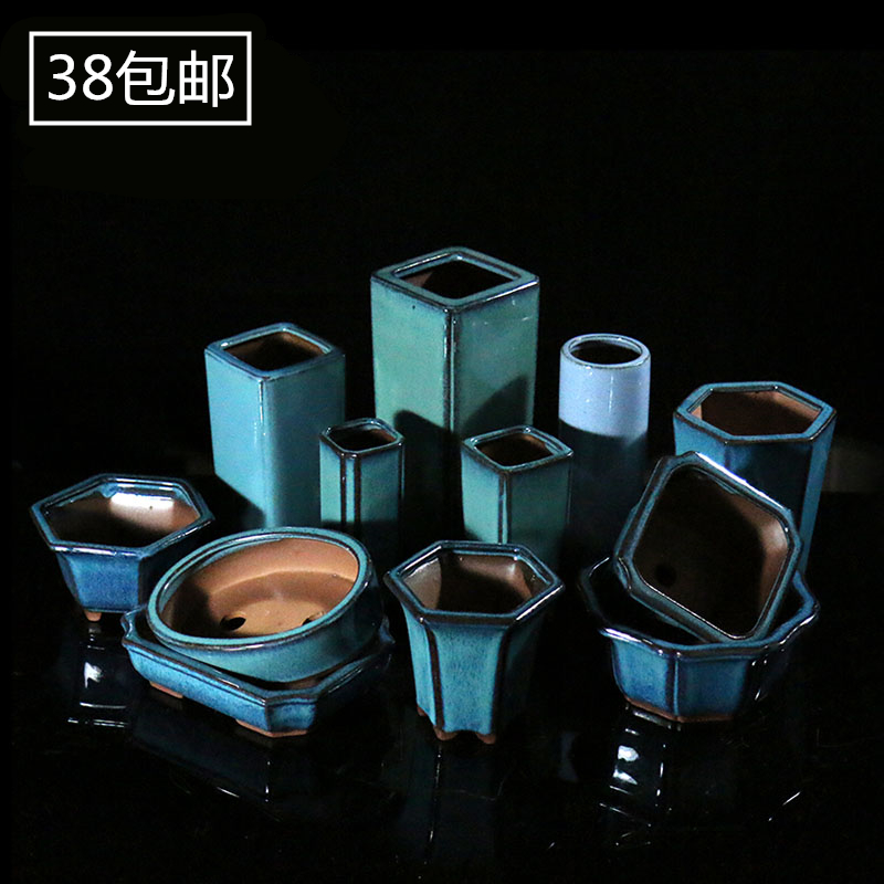 紫砂花盆陶瓷粗陶盆景盆长方形六方形多肉花盆仿古手工微型菖蒲盆