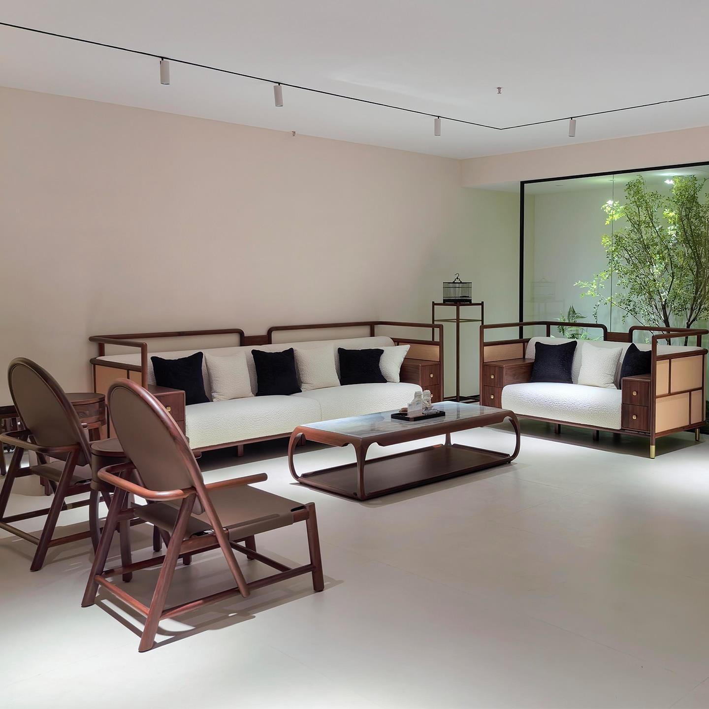 设计师款北美黑胡桃木沙发组合大小户型实木木质高级感布艺沙发