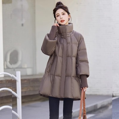 咖色羽绒棉服女冬中长款2025新款小个子时尚个性气质加厚保暖百搭