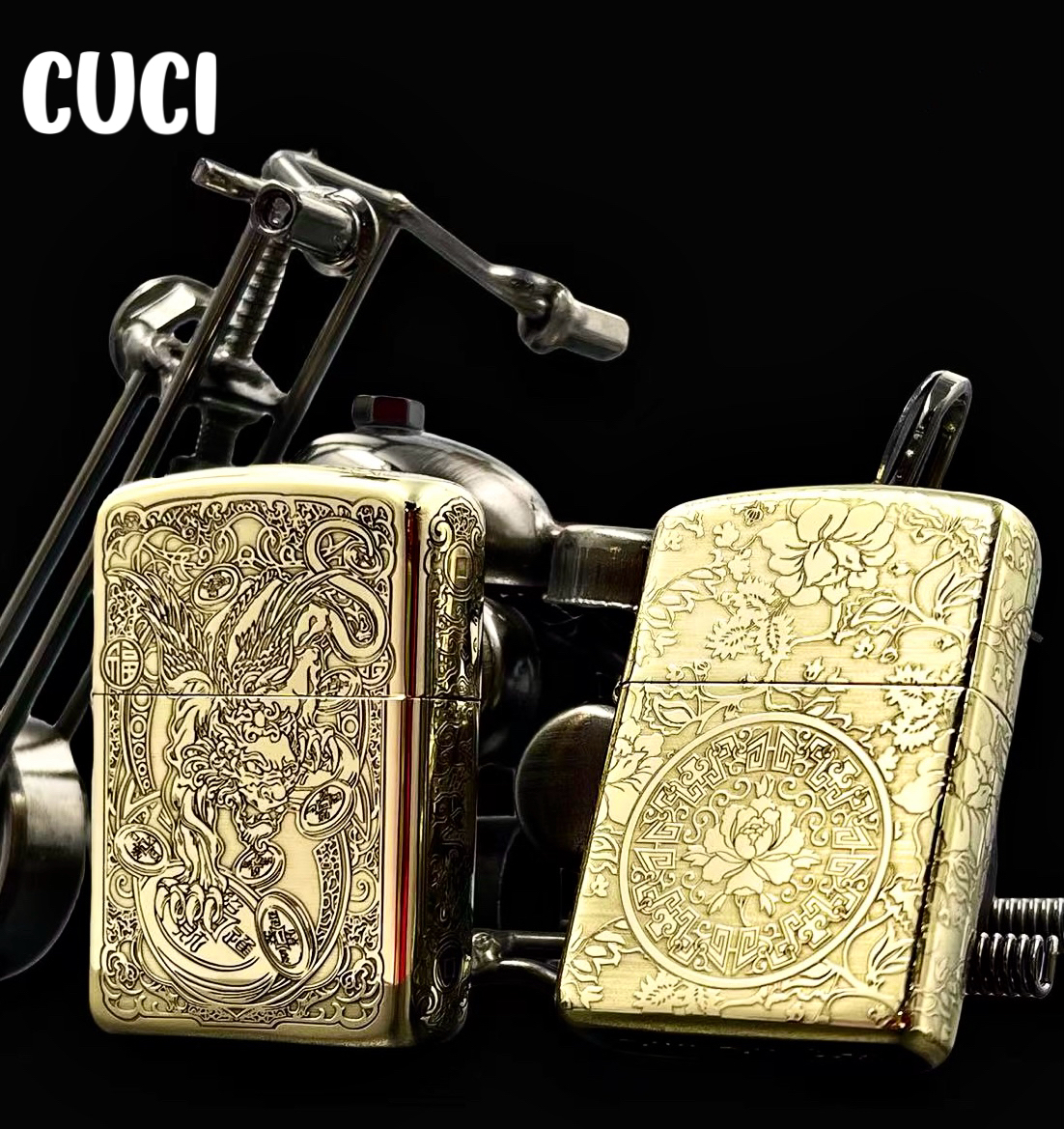 【铜化】cuci酷骑黄铜激光精雕图复古煤油打火机个性送礼男士