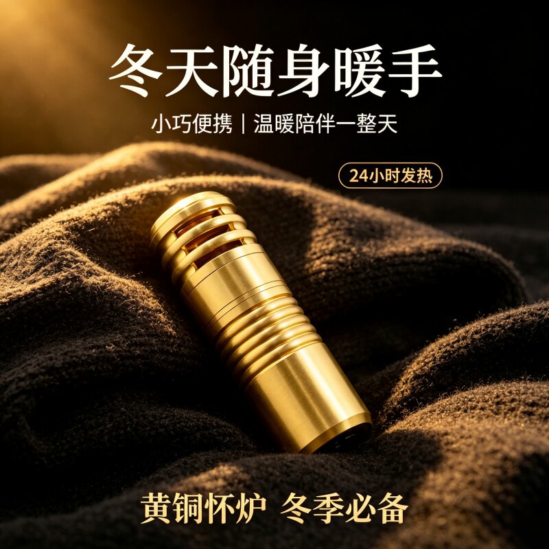 冬季暖手神器黄铜怀炉 暖手宝无极调节 恒温发热 小巧便携 免充电