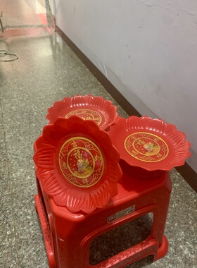 佛具水果盘红塑料果盘水果拜佛供佛台桌佛前供果碟水果盘3个