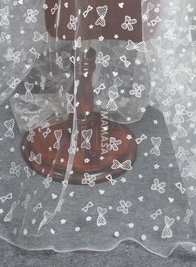 优质宽约1.5米植绒黑白蝴蝶结网纱花边面料满幅装饰服装婚纱材料