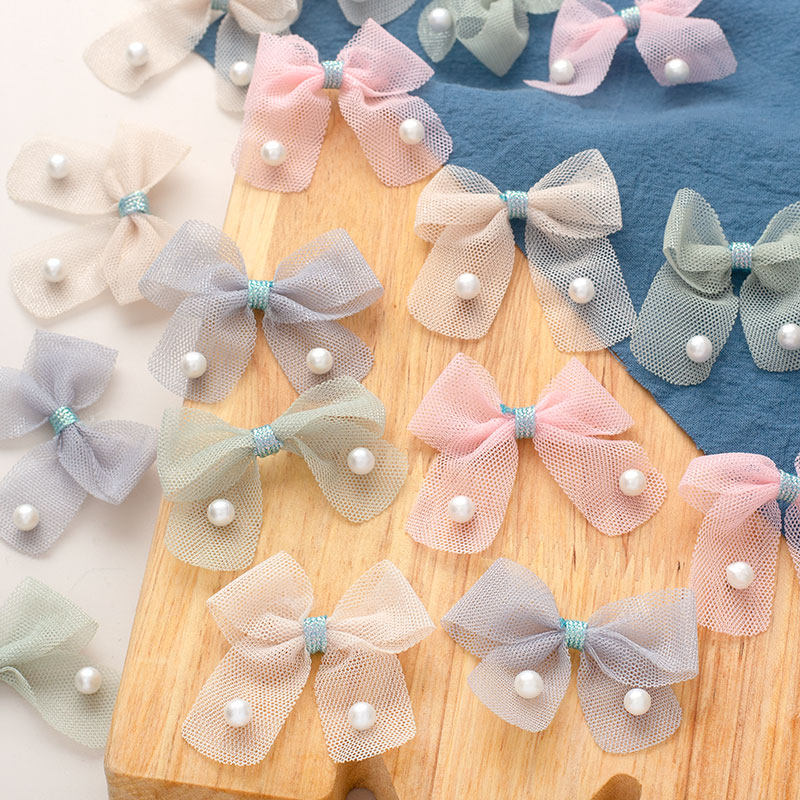 小清晰糖果色网纱钉珠蝴蝶结  5cm蕾丝布艺装饰花朵 DIY手工辅料