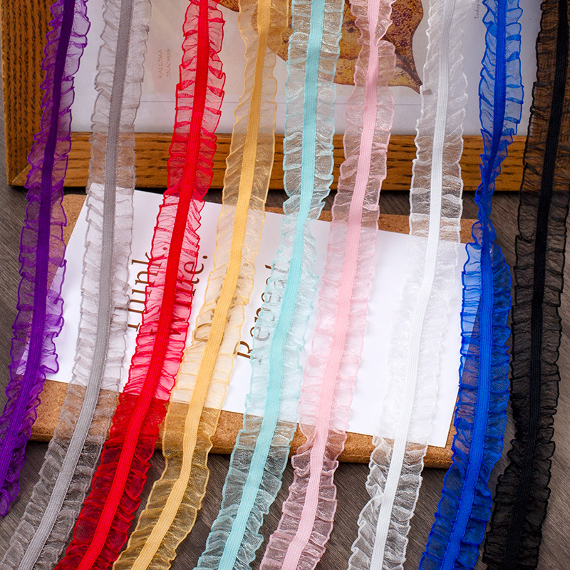 宽2.5cm彩色双边木耳弹力蕾丝花边 DIY手工服装松紧带辅料