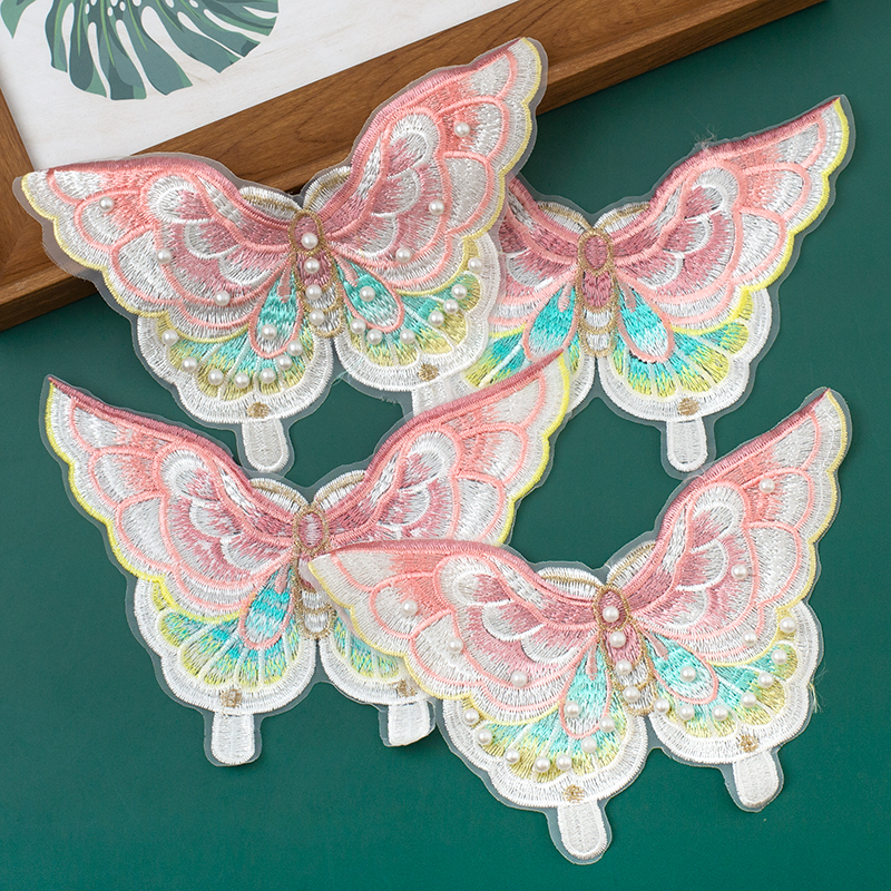 宽20cm中国风彩色刺绣蝴蝶 手工钉珠发饰民族风舞蹈服饰装饰辅料
