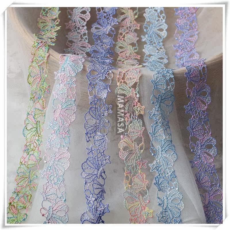 宽3cm梦幻彩色涤纶水溶刺绣花边 DIY糖果色项链材料手工辅料发饰