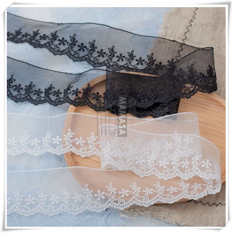 宽5cm黑白简约牛奶丝单边刺绣蕾丝花边 锁边直边DIY手工辅料