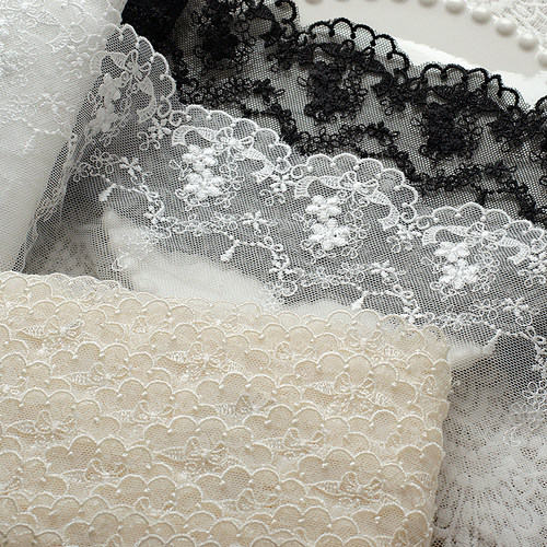 MAMASA黑白杏网纱刺绣花边