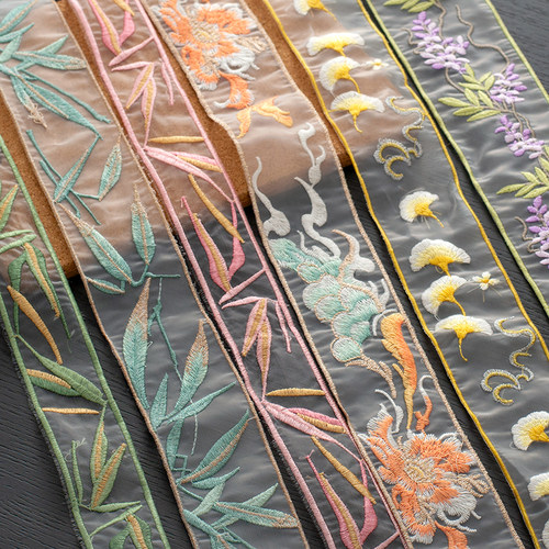 MAMASA欧根纱彩色柳叶刺绣花边