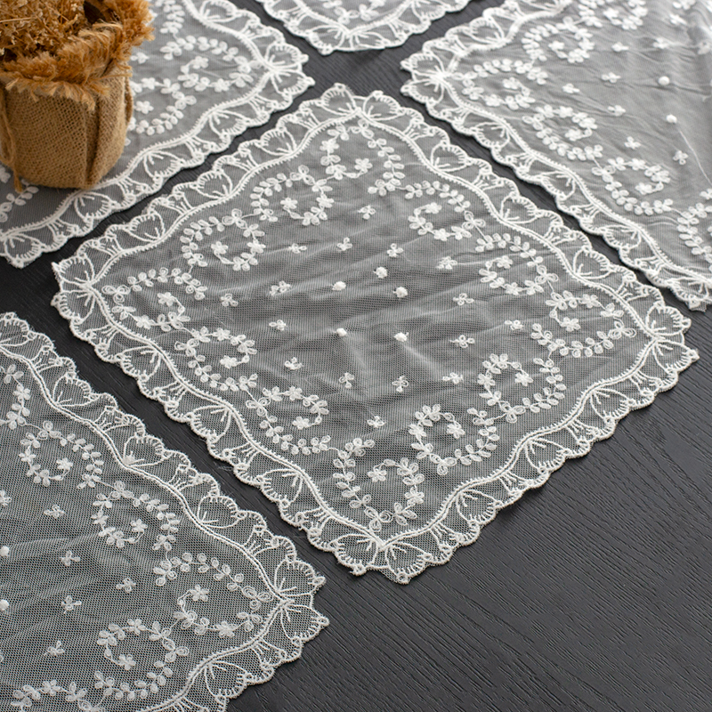 宽28cm长方形网纱刺绣蕾丝布贴 DIY手工服装桌布欧式花边杯垫