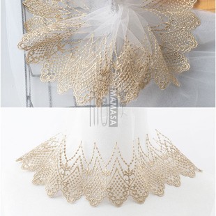 宽10cm金线刺绣蕾丝网纱花边 婚纱布景材料 裙边DIY手工服装