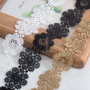 DIY金线手工辅料 贴花水溶刺绣 宽5cm镂空涤光朵花蕾丝花边 欧式