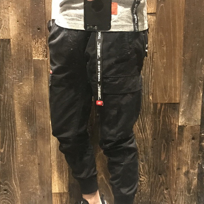 香港潮牌izzue男工装多口袋风格宽松休闲束脚九分裤