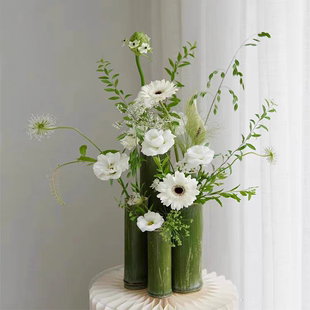 摆件环创装 新鲜竹筒花瓶婚礼插花中式 饰绿色竹子竹节国风花艺道具