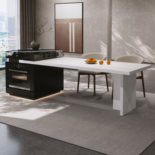 简桌2025新款 岛台餐桌一体可伸缩多功能储物导台现代轻奢设计师款