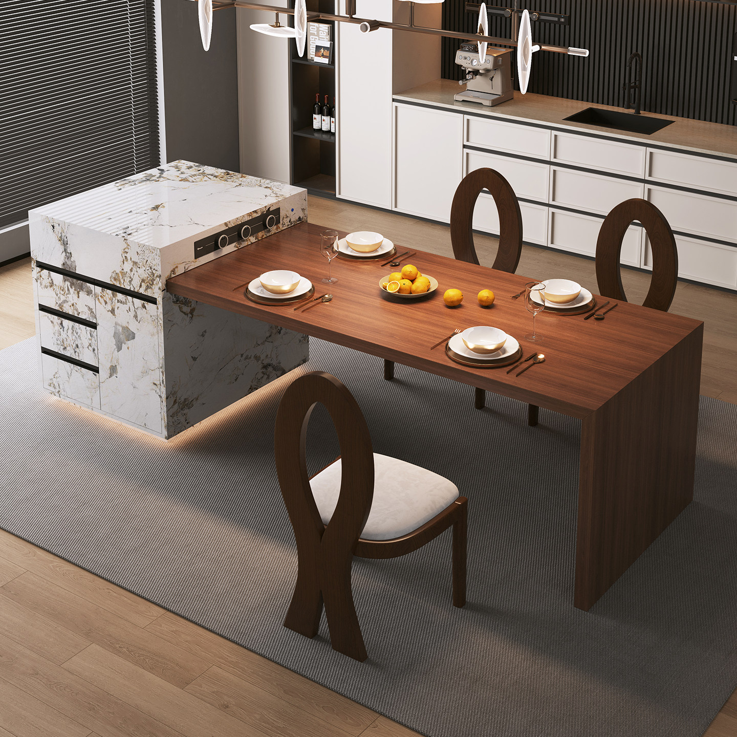 简桌潘多拉岛台伸缩一体岩板餐桌2025新款家用设计师款高级感岛台,住宅家具,岛台餐桌,淘宝优惠券,粉丝福利购,淘宝优惠卷