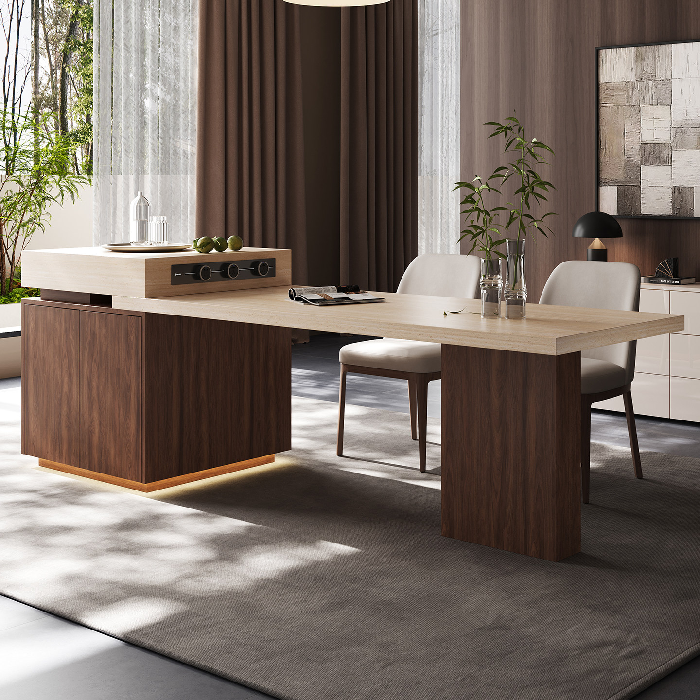 中古风岛台餐桌一体可伸缩2025新款多功能黄洞石岛台可定制烤箱,住宅家具,岛台餐桌,淘宝优惠券,粉丝福利购,淘宝优惠卷