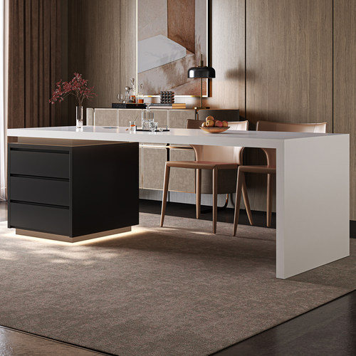 岛台餐桌一体2025新款家用小户型多功能岩板齐平餐桌可定制小尺寸