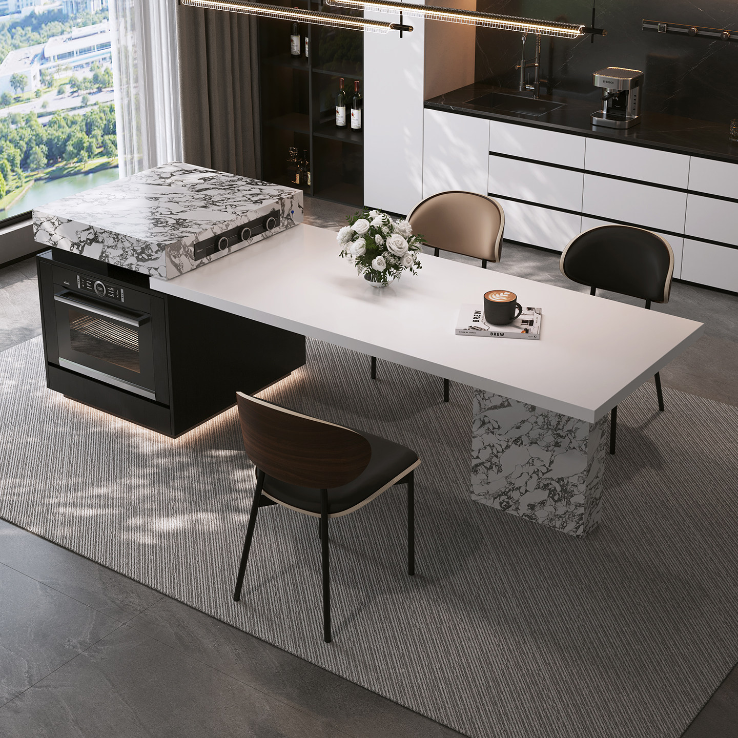 简桌2025新款意式轻奢岩板岛台餐桌一体小户型家用可伸缩中岛台,住宅家具,岛台餐桌,淘宝优惠券,粉丝福利购,淘宝优惠卷