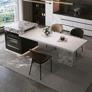 简桌2025新款 轻奢岩板岛台餐桌一体小户型家用可伸缩中岛台 意式