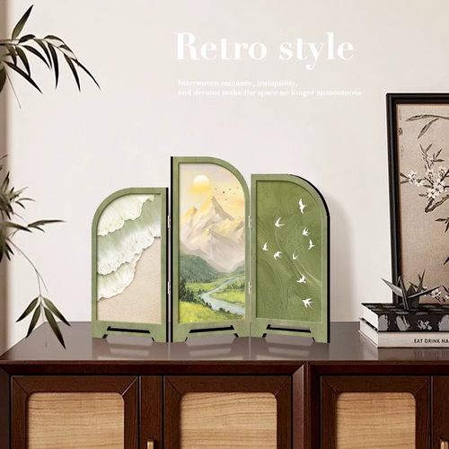 小屏风摆件中古风装饰画2025新款桌面摆台画创意小众折叠折屏画