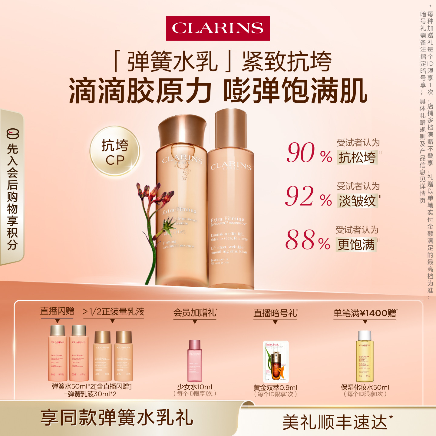 【送礼挚选】全新娇韵诗焕颜紧致弹簧水乳套装面部护肤抗皱保湿