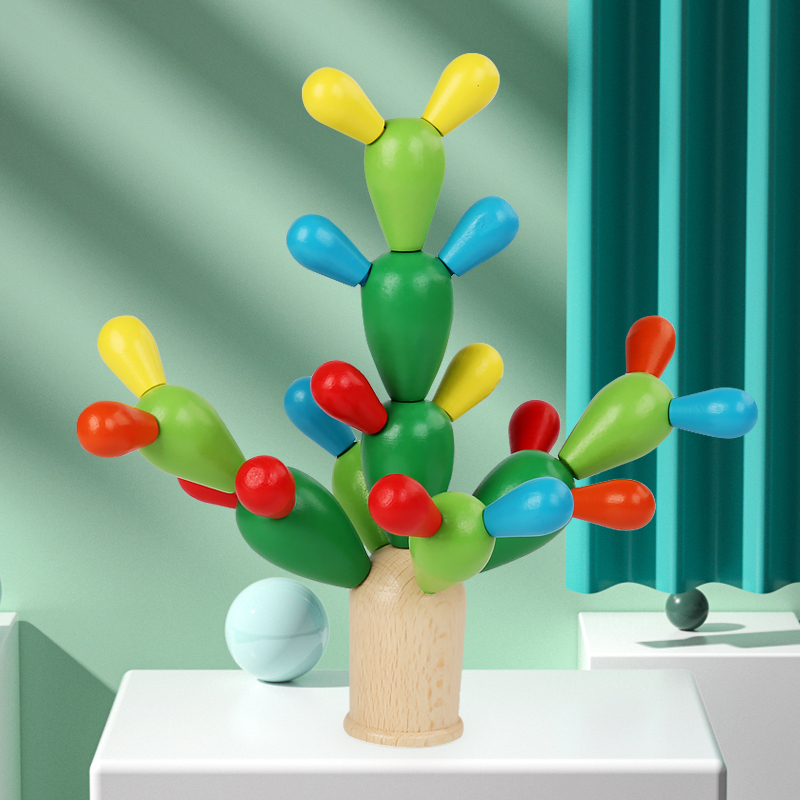 平衡仙人掌拼插积木木质益智玩具