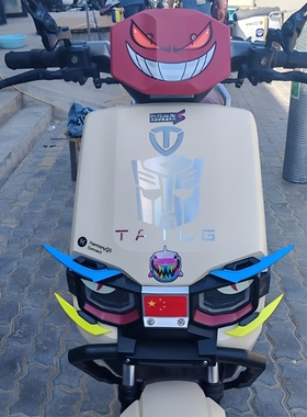 适用台铃超能S苍穹EB电动车头定风翼改装封神机甲夜光猫眼睛贴纸