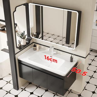 帝王洁具非标浴室柜65/75/85/95黑色洗手台陶瓷一体盆全铝卫浴柜