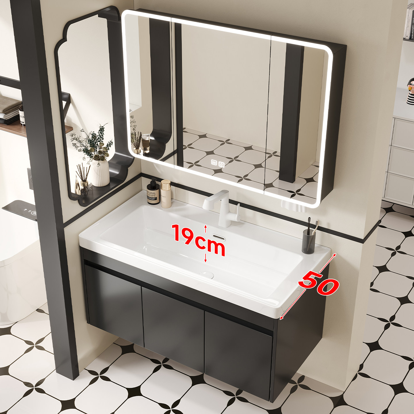 帝王洁具全铝蜂窝浴室柜中古风深盆19陶瓷一体盆洗漱台黑色卫浴柜