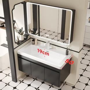 帝王洁具全铝蜂窝浴室柜中古风深盆19陶瓷一体盆洗漱台黑色卫浴柜